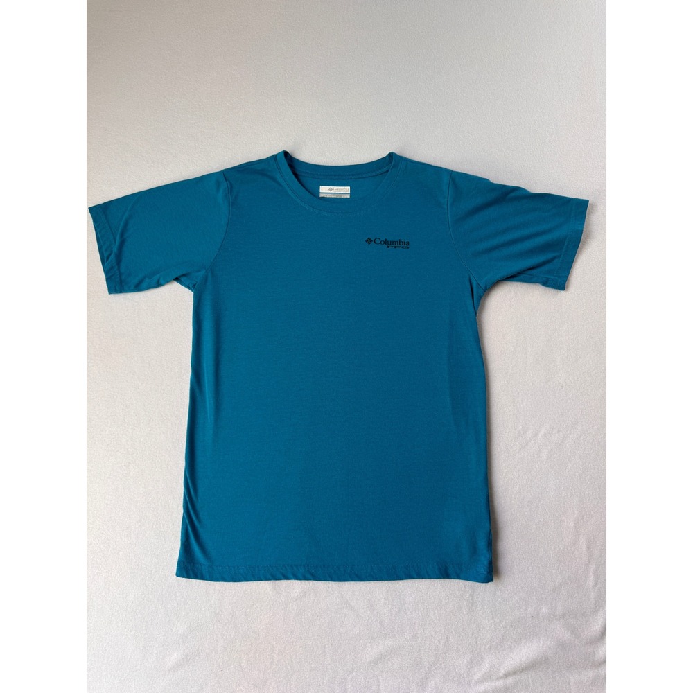 Columbia PFG Boys L 14-16 Blue Fish Avocado Graphic T Shirt Fishing Outdoor